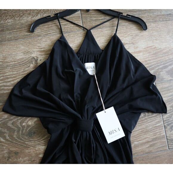 MISA Los Angeles Women's Sz Small Black Domino Tie Front Maxi Dress - Picture 3 of 8